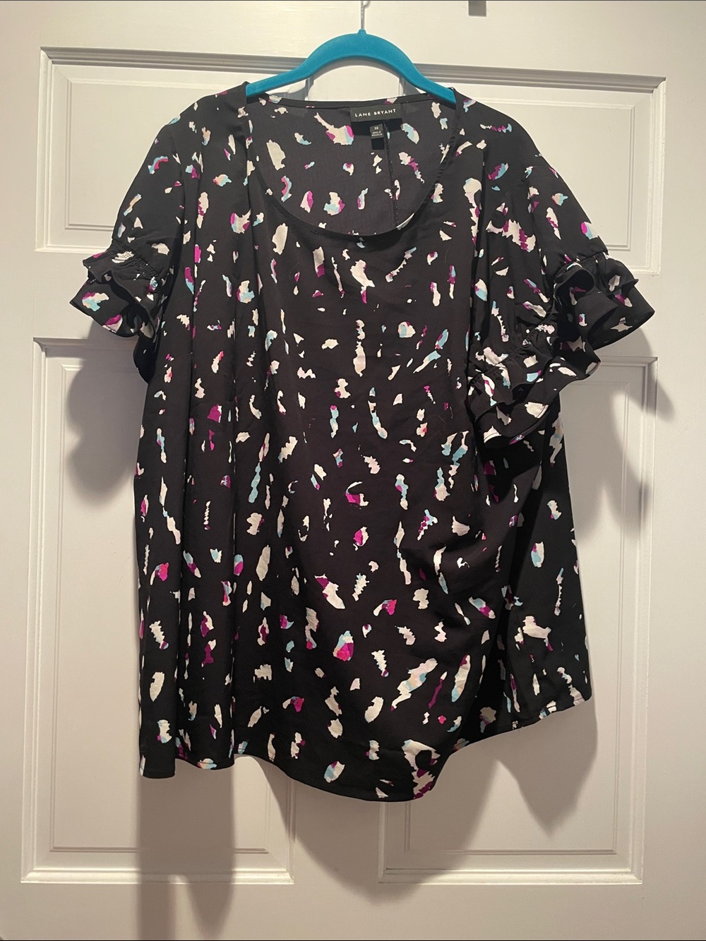 Lane Bryant Black Abstract Splash Ruffle Sleeve Blouse